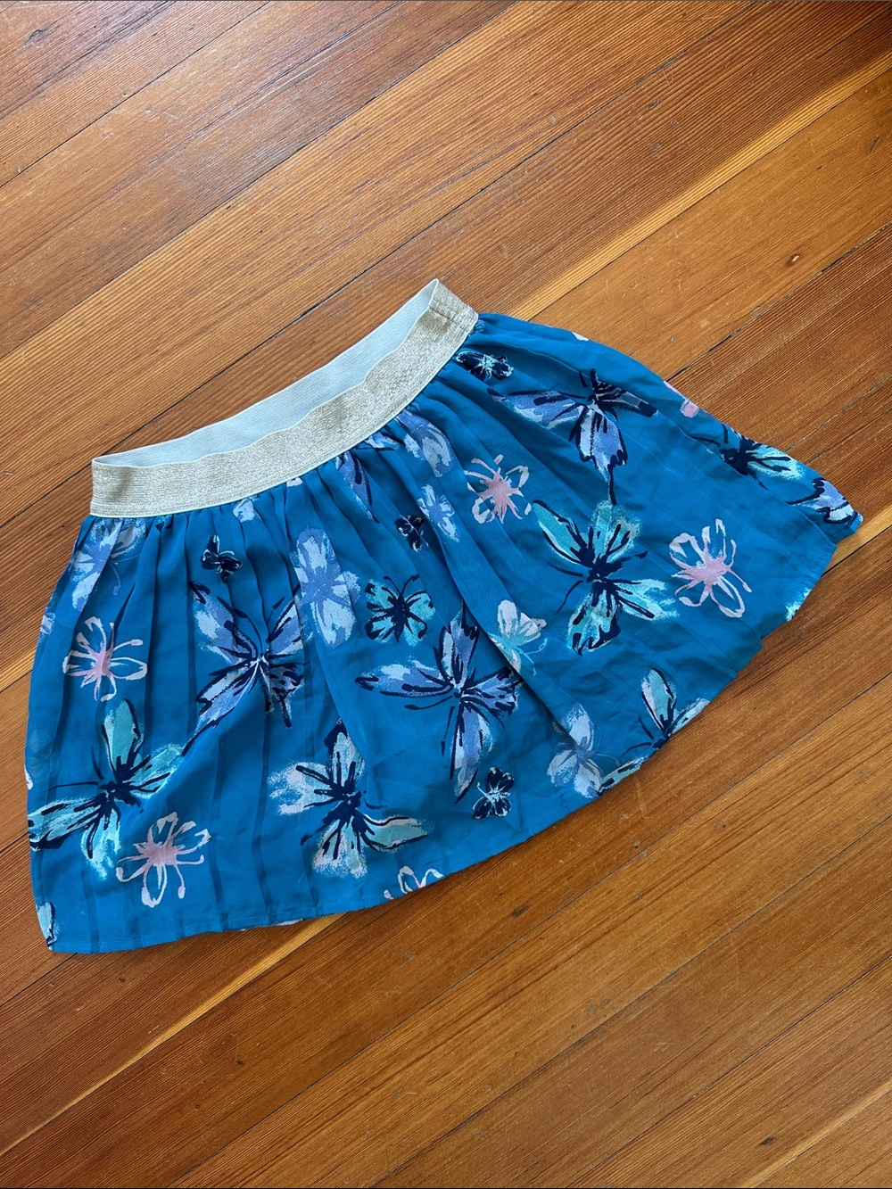 Sonoma Teal Floral Skater Skort with Gold Waistband